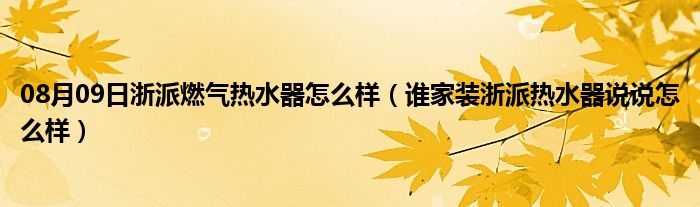 08月09日浙派燃气热水器怎么样（谁家装浙派热水器说说怎么样）