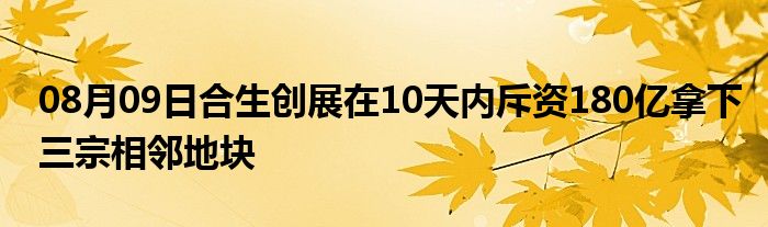 08月09日合生创展在10天内斥资180亿拿下三宗相邻地块