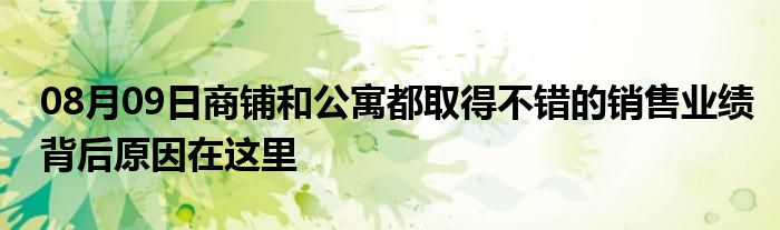 08月09日商铺和公寓都取得不错的销售业绩背后原因在这里