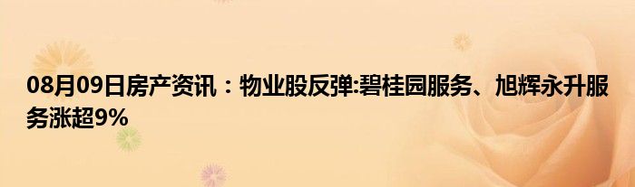 08月09日房产资讯：物业股反弹:碧桂园服务、旭辉永升服务涨超9%