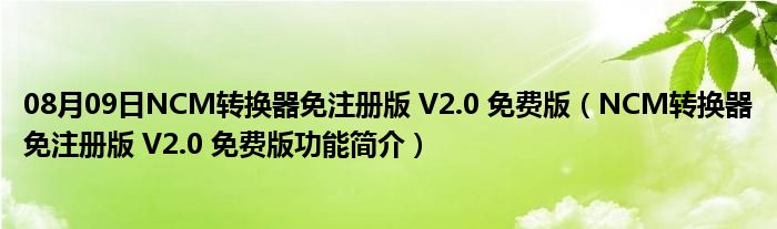 08月09日NCM转换器免注册版 V2.0 免费版（NCM转换器免注册版 V2.0 免费版功能简介）