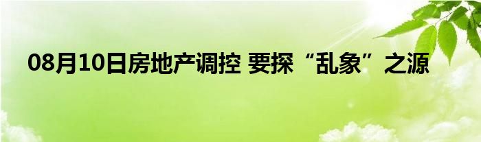 08月10日房地产调控 要探“乱象”之源