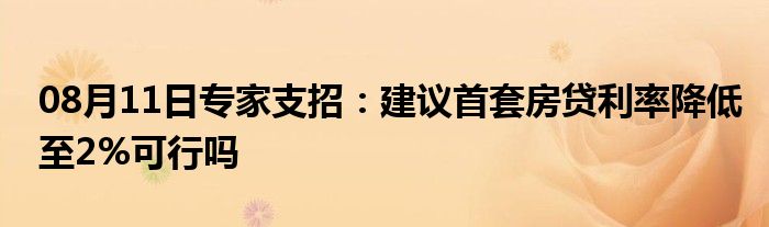 08月11日专家支招：建议首套房贷利率降低至2%可行吗