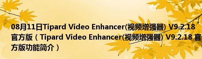 08月11日Tipard Video Enhancer(视频增强器) V9.2.18 官方版（Tipard Video Enhancer(视频增强器) V9.2.18 官方版功能简介）