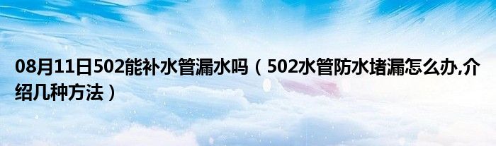 08月11日502能补水管漏水吗（502水管防水堵漏怎么办,介绍几种方法）