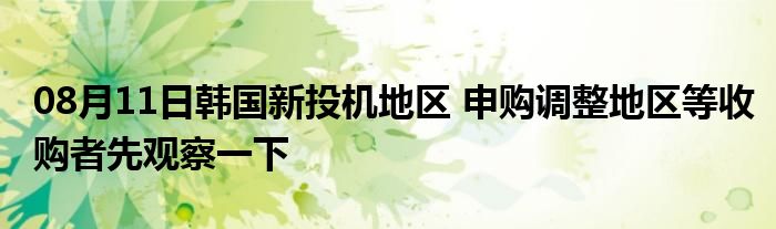 08月11日韩国新投机地区 申购调整地区等收购者先观察一下