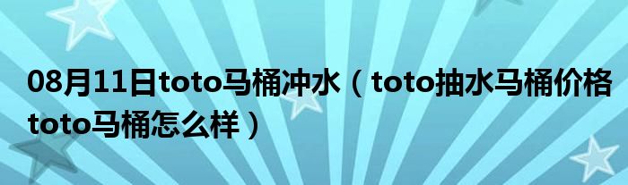 08月11日toto马桶冲水（toto抽水马桶价格toto马桶怎么样）