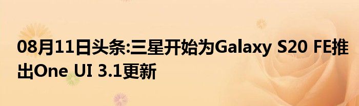 08月11日头条:三星开始为Galaxy S20 FE推出One UI 3.1更新