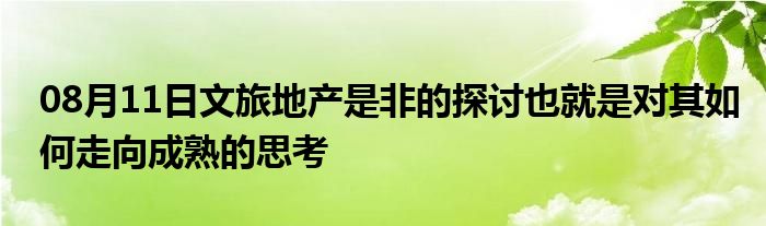 08月11日文旅地产是非的探讨也就是对其如何走向成熟的思考