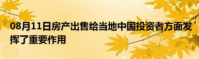 08月11日房产出售给当地中国投资者方面发挥了重要作用