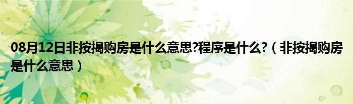 08月12日非按揭购房是什么意思?程序是什么?（非按揭购房是什么意思）