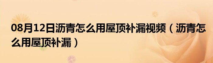 08月12日沥青怎么用屋顶补漏视频（沥青怎么用屋顶补漏）