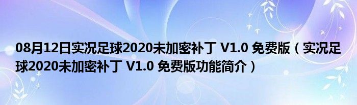 08月12日实况足球2020未加密补丁 V1.0 免费版（实况足球2020未加密补丁 V1.0 免费版功能简介）