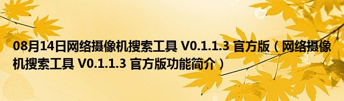 08月14日网络摄像机搜索工具 V0.1.1.3 官方版（网络摄像机搜索工具 V0.1.1.3 官方版功能简介）