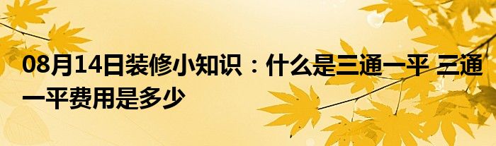 08月14日装修小知识：什么是三通一平 三通一平费用是多少