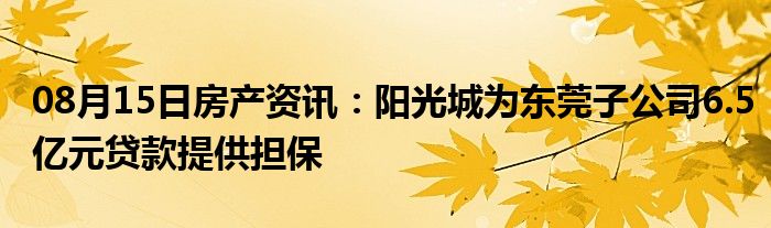 08月15日房产资讯：阳光城为东莞子公司6.5亿元贷款提供担保