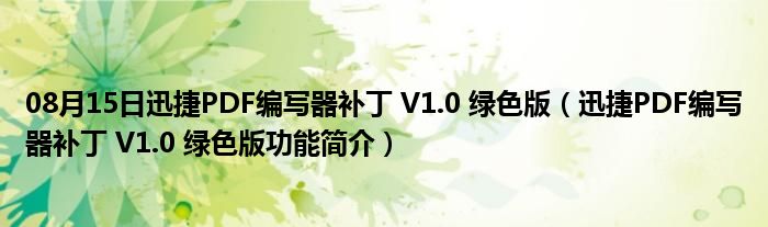 08月15日迅捷PDF编写器补丁 V1.0 绿色版（迅捷PDF编写器补丁 V1.0 绿色版功能简介）