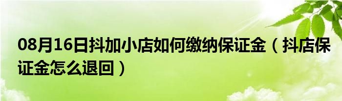 08月16日抖加小店如何缴纳保证金（抖店保证金怎么退回）