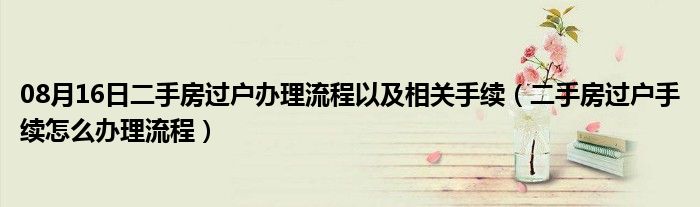 08月16日二手房过户办理流程以及相关手续（二手房过户手续怎么办理流程）