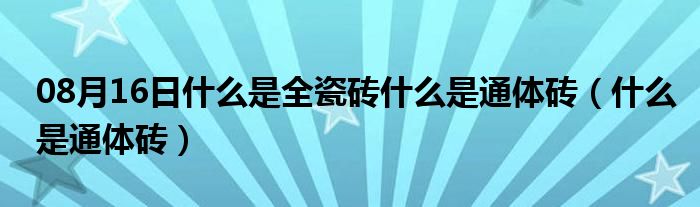 08月16日什么是全瓷砖什么是通体砖（什么是通体砖）