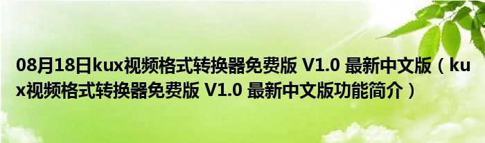 08月18日kux视频格式转换器免费版 V1.0 最新中文版（kux视频格式转换器免费版 V1.0 最新中文版功能简介）