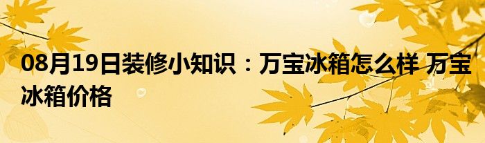 08月19日装修小知识：万宝冰箱怎么样 万宝冰箱价格