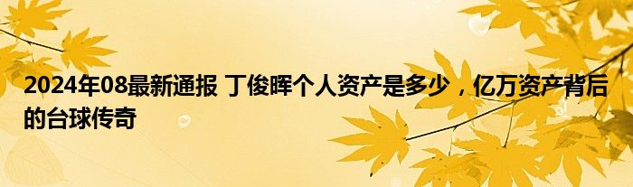 2024年08最新通报 丁俊晖个人资产是多少，亿万资产背后的台球传奇