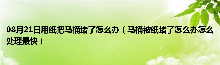 08月21日用纸把马桶堵了怎么办（马桶被纸堵了怎么办怎么处理最快）