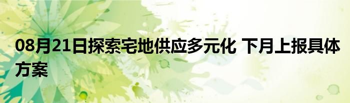 08月21日探索宅地供应多元化 下月上报具体方案