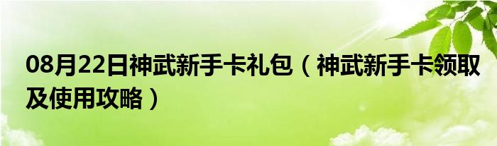 08月22日神武新手卡礼包（神武新手卡领取及使用攻略）