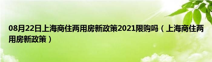 08月22日上海商住两用房新政策2021限购吗（上海商住两用房新政策）