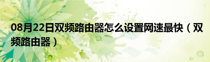 08月22日双频路由器怎么设置网速最快（双频路由器）