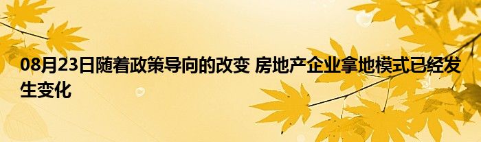 08月23日随着政策导向的改变 房地产企业拿地模式已经发生变化