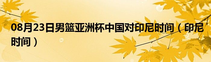 08月23日男篮亚洲杯中国对印尼时间（印尼时间）