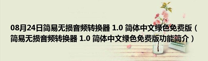 08月24日简易无损音频转换器 1.0 简体中文绿色免费版（简易无损音频转换器 1.0 简体中文绿色免费版功能简介）