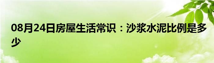 08月24日房屋生活常识：沙浆水泥比例是多少