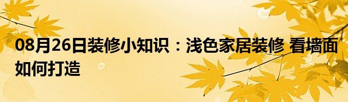 08月26日装修小知识：浅色家居装修 看墙面如何打造