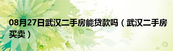 08月27日武汉二手房能贷款吗（武汉二手房买卖）