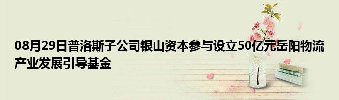 08月29日普洛斯子公司银山资本参与设立50亿元岳阳物流产业发展引导基金