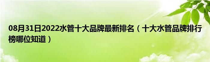 08月31日2022水管十大品牌最新排名（十大水管品牌排行榜哪位知道）