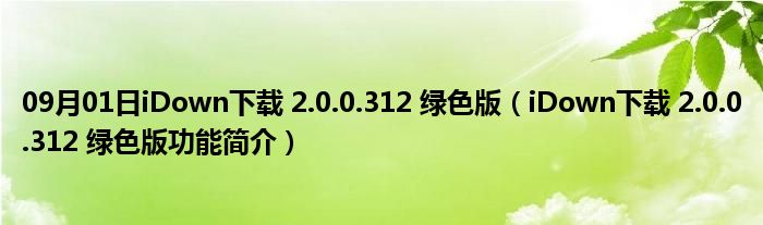 09月01日iDown下载 2.0.0.312 绿色版（iDown下载 2.0.0.312 绿色版功能简介）