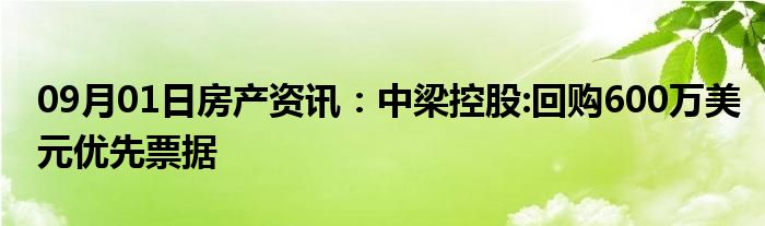 09月01日房产资讯：中梁控股:回购600万美元优先票据