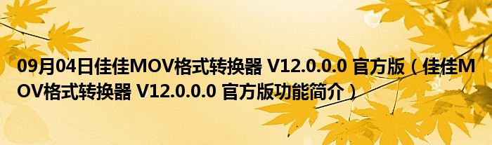 09月04日佳佳MOV格式转换器 V12.0.0.0 官方版（佳佳MOV格式转换器 V12.0.0.0 官方版功能简介）