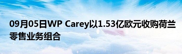 09月05日WP Carey以1.53亿欧元收购荷兰零售业务组合