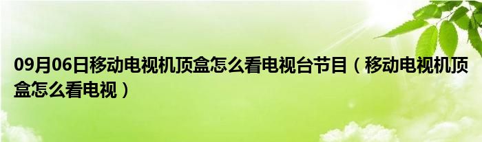 09月06日移动电视机顶盒怎么看电视台节目（移动电视机顶盒怎么看电视）