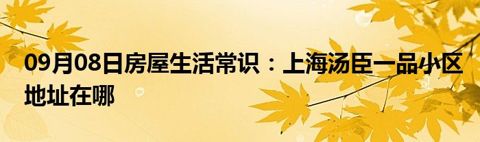 09月08日房屋生活常识：上海汤臣一品小区地址在哪