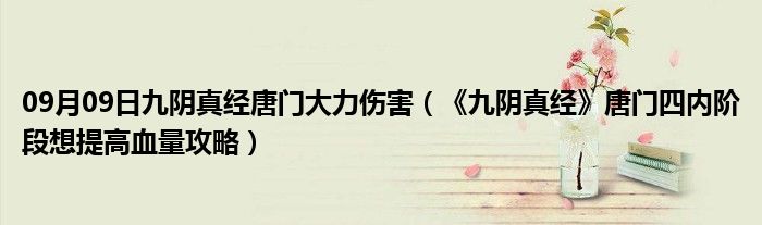 09月09日九阴真经唐门大力伤害（《九阴真经》唐门四内阶段想提高血量攻略）