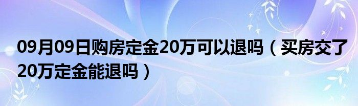 09月09日购房定金20万可以退吗（买房交了20万定金能退吗）