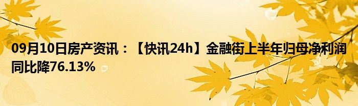 09月10日房产资讯：【快讯24h】金融街上半年归母净利润同比降76.13%