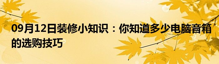 09月12日装修小知识：你知道多少电脑音箱的选购技巧